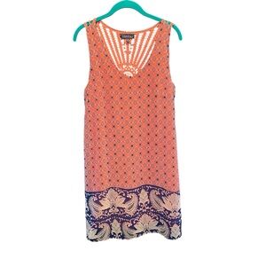 Luxology Coral Crochet Neck Tank Dress Women Med Boho Flowy Resort Beach Cottage